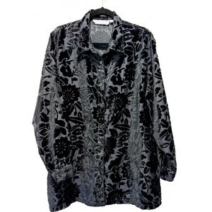 VINTAGE brocade Floral burn out Button Down Shirt‎ Large